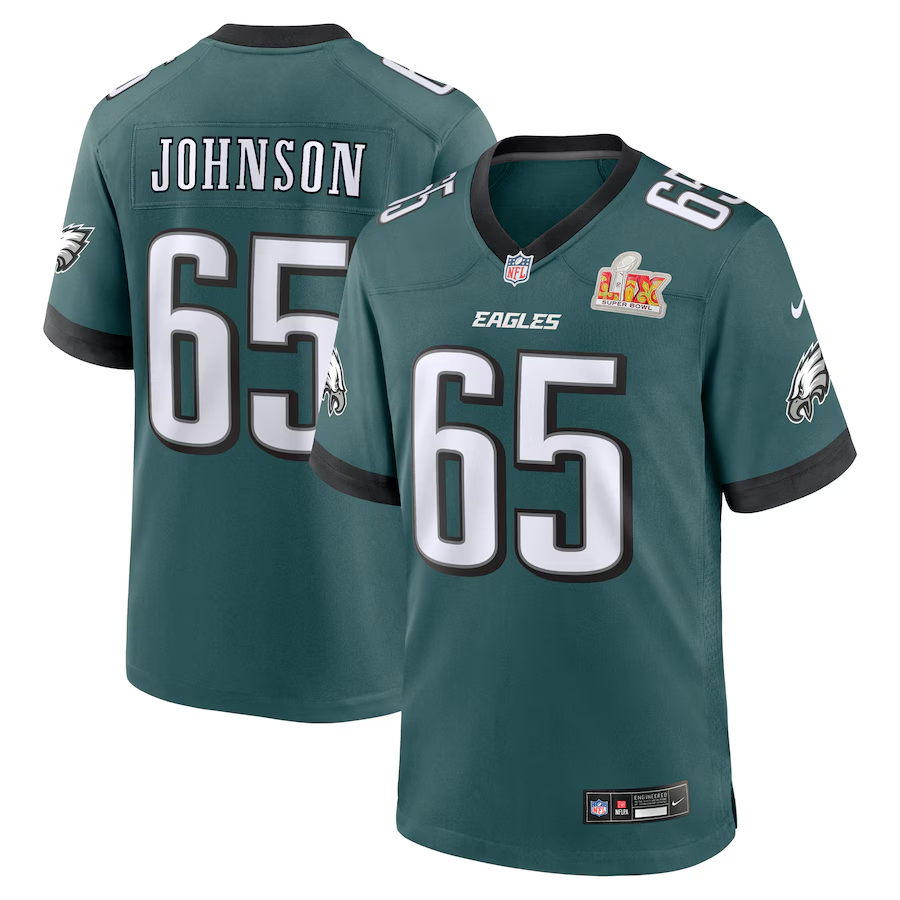 Men's Philadelphia Eagles Lane Johnson #65 Midnight Green Super Bowl LIX Jersey